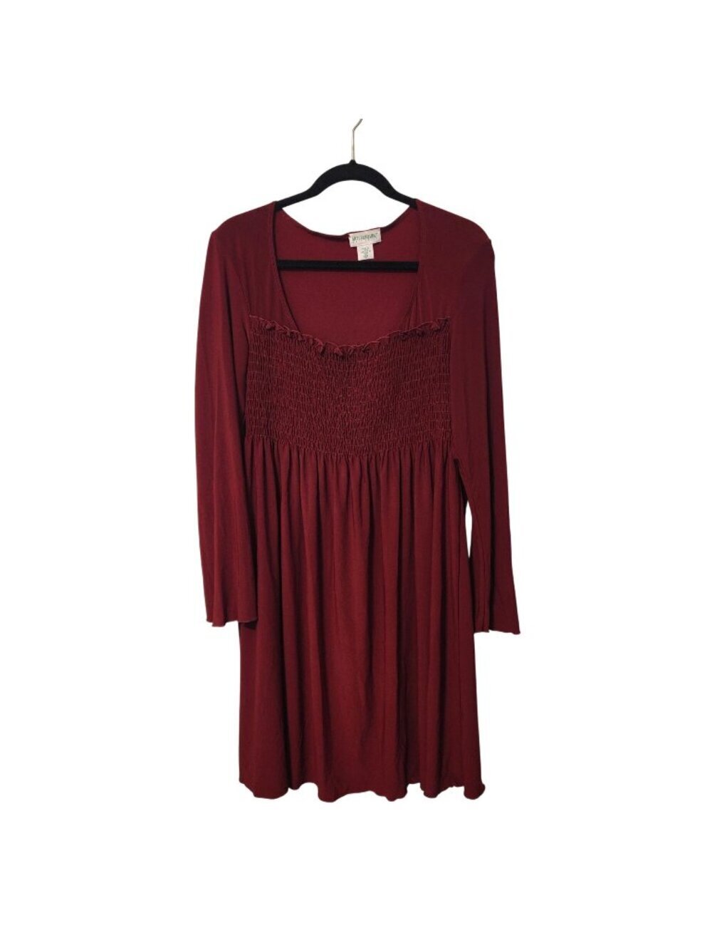 Motherhood Maternity sz XL burgundy red dress long sleeve smocked